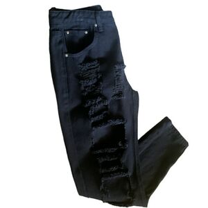 Fashion Nova Black Jeans Womens M  Ripped Destructed Y2K High Waisted Y2K Denim
